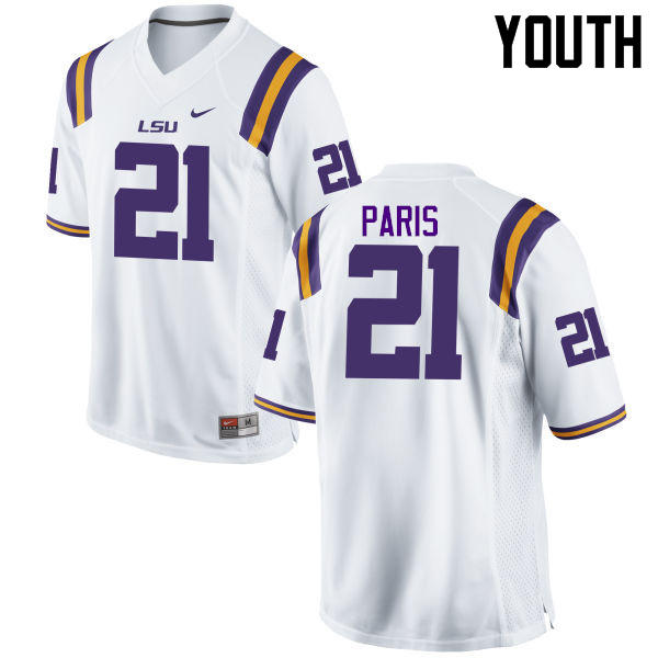 Youth LSU Tigers #21 Ed Paris College Football Jerseys Game-White - Click Image to Close